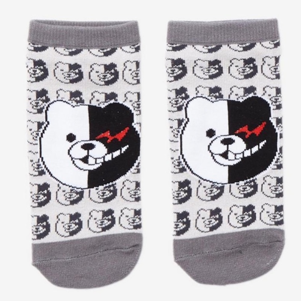 2/$12 Danganronpa Monokuma Grey No-Show Socks Hot Topic